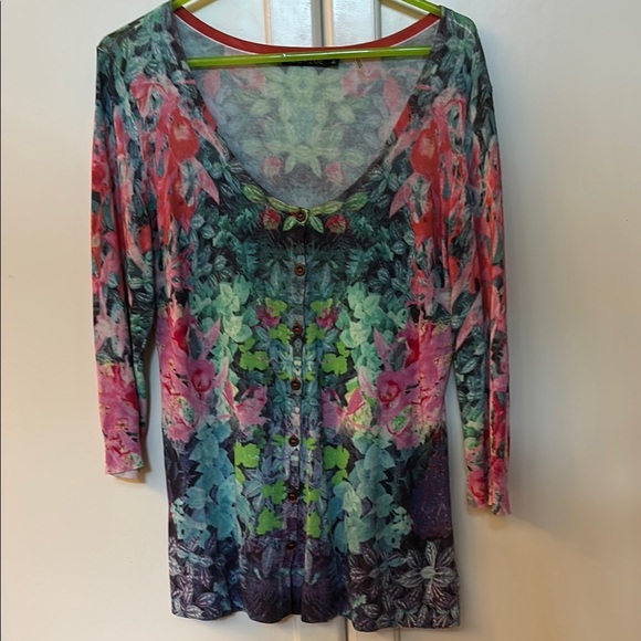 NIC + ZOE printed floral button up cotton blend cardigan size M - Picture 2 of 8